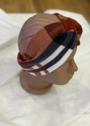 Тепла пов’язка на голову чалма з флісу в клітинку руда