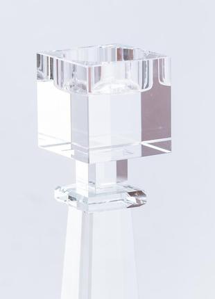 Свічник 22.5 (см) скляний високий для однієї довгої свічки квадратний геометричний2 фото