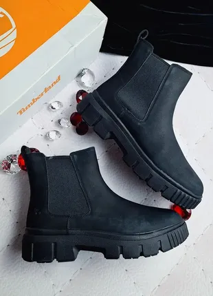 Timberland оригінал чорні шкіряні (нубук) черевики челсі на платформі
