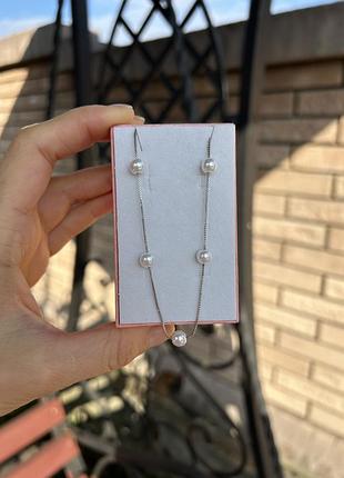 Серебряное колье с жемчужинками 925