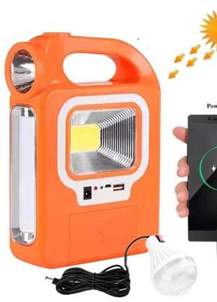 Фонарь кемпинг переносной 6399а - led+cob, power bank, 2x18650, солнечная батарея. цвет: оранжевый