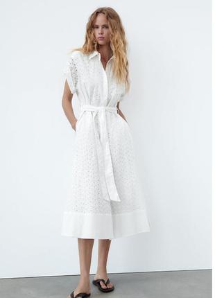 Платье, платье из прошвы zara, длина миди