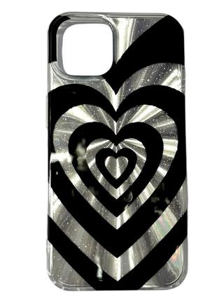 Панель зеброве серце з блискітками для apple iphone 15 pro сріблястий