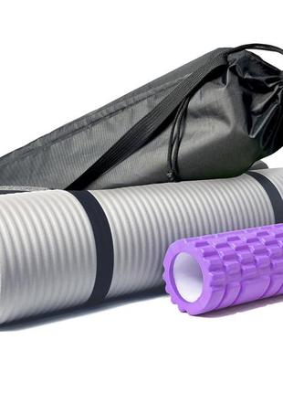 Набор для йоги и фитнеса, коврик с чехлом evapuzzle nbr 1730x580x10 мм и масажный валик мфр ролик 30х10 см