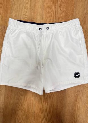 Шорты мужские белые плавательные с сеткой внутри hollister, размер m - l.