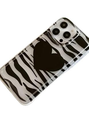 Панель зебра із чорним серцем для apple iphone 16 promax прозора