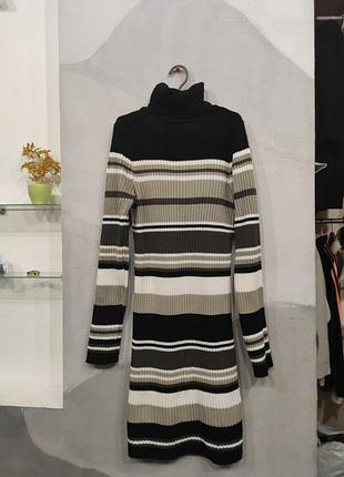 Платье гольф зимнее вязаное в полоску