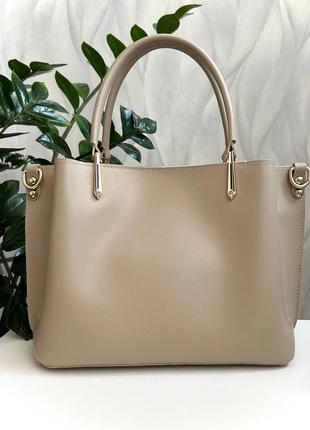 Жіноча сумка з екошкіри на три відділення бежева