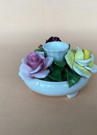 Великолепная цветочная композиция -ваза с цветами, подсвечник! клеймо! англия!