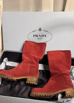 Замшевые бордо ботинки, сапоги prada🔥