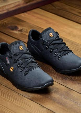 Кроссовки мужские черные весна/осень демисезонные, повседневные кожаные кроссовки из...