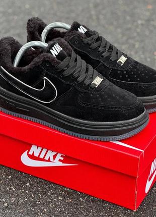 Кросы кросовки кроссовки кроси кросівки nike air force black кроссовкі найк еір форс форси форсы чорні чёрные на меху на хутрі зимні зимние
