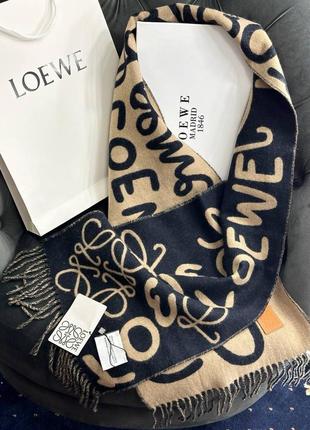 Шарф под loewe длинный с бахромой шерстяной теплый