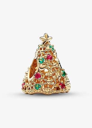 Серебряная бусина pandora мерцающая новогодняя елка
