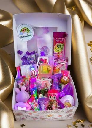 Лиловый свит бокс, подарочный набор конфет, сладости для дня рождения, детский сюрприз