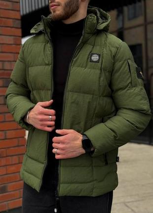 Чоловіча тепла зимова зелена куртка stone island пуховик стон ісланд відмінної якості до -15с