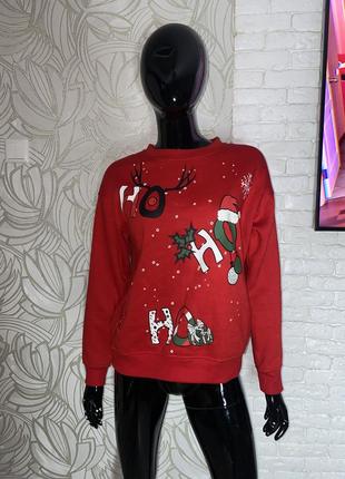 Новорічна кофта толстовка світшот у новорічний принт primark, xs-s