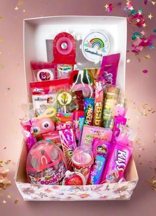 Розовый подарок с сюрпризом для девочки, сладкий набор для дня рождения, свит бокс для юной принцессы