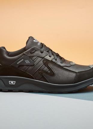 Спортивные кроссовки кожаные adidas мужские черные, осенние кроссовки осень-весна демисезонные *а-5* 42-28 см3 фото