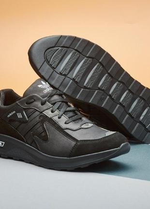 Спортивные кроссовки кожаные adidas мужские черные, осенние кроссовки осень-весна демисезонные *а-5* 42-28 см8 фото