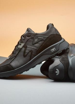 Спортивные кроссовки кожаные adidas мужские черные, осенние кроссовки осень-весна демисезонные *а-5* 42-28 см5 фото