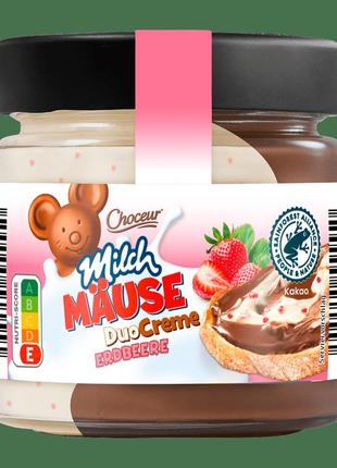 Шоколадный крем choceur milch mause duo creme erdbeere 200g