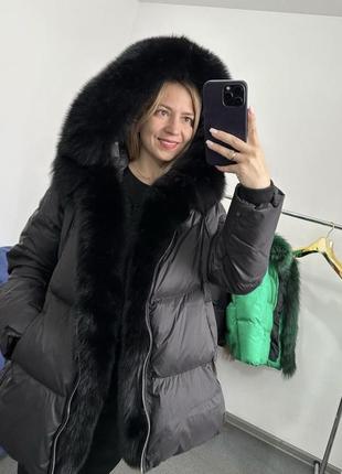 Роскошный пуховик парка оверсайз с натуральным мехом
