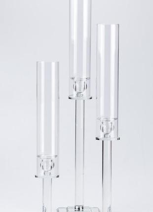 Свічник скляний набір 3 штуки на 3 свічки скляний високий 44 | 53 | 64 (см)