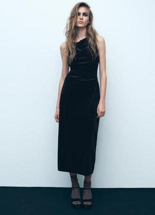 Zara бархатное платье средней длины