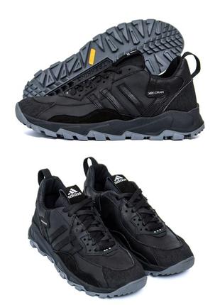 Осенние мужские кожаные кроссовки noir adidas (адидас) черные спортивные из натуральной кожи весна осень *aw черн*