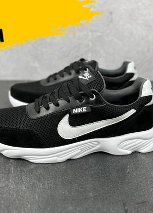 Спортивные летние кроссовки nike сеточка с тканевым верхом, обувь мужская текстиль на лето *n30 чор/біл/сет*