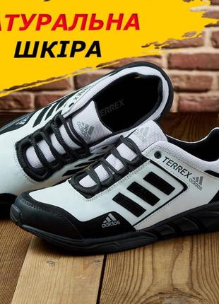 Кроссовки кожаные adidas, кроссовки мужские осенние демисезонные осень весна *тр-1 бел на чер* prime