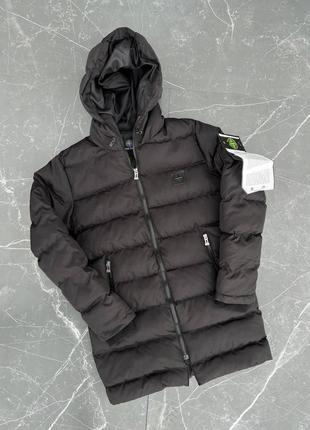 Чоловіча тепла зимова чорна куртка stone island пуховик з капюшоном стон ісланд відмінної якості до -20с