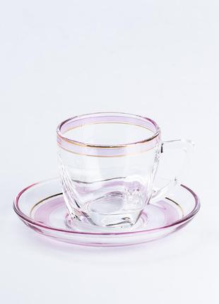 Чашки зі блюдцем скляні прозорі набір на 6 осіб2 фото