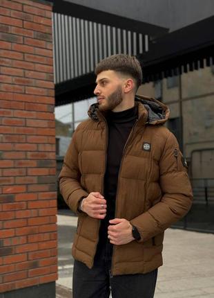 Чоловіча тепла зимова коричнева куртка stone island пуховик стон ісланд відмінної якості до -15с