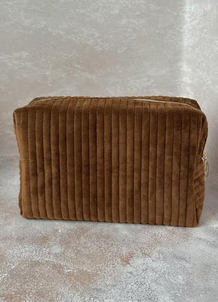 Cult beauty - large luxury velvet quilted bag, brown  - оксамитова косметичка