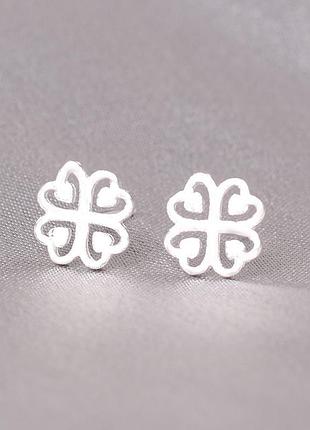 Серьги бижутерия клевер серебристые