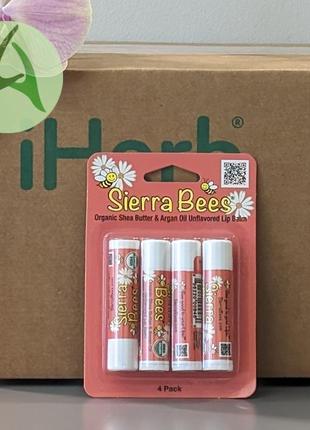 Sierra bees, органические бальзамы для губ, масло ши и аргановое масло, 4 шт. по 4,25 г