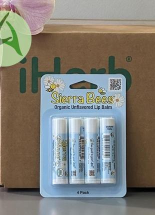 Sierra bees, органічні бальзами для губ, без ароматизаторів, 4 шт. по 4,25 г