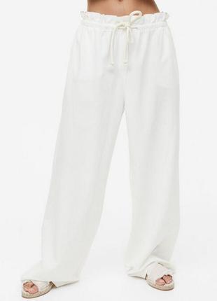 Белые широкие брюки из смеси льна размер м Трикотажное h&m оригинал