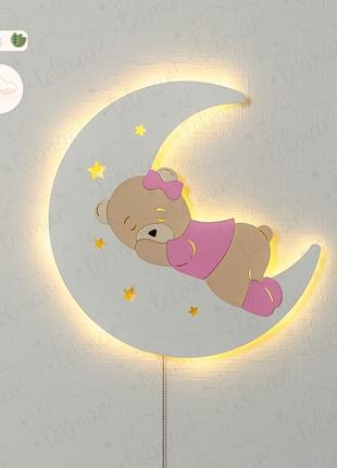 Ночник в детскую комнату ночник детской светильник полумесяц с медвежонком ночник детской