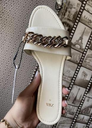 Zara новые кожаные бело- сливочного цвета шлепки мюли 41 р10 фото