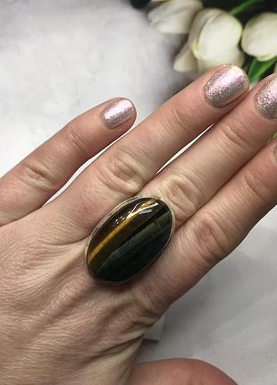 Кольцо тигрово-соколиный глаз размер 17,3 кольцо с тигрово соколиным глазом в серебре индия