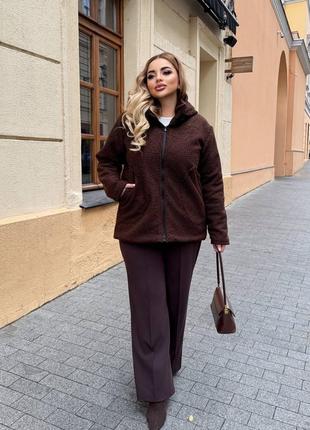 Тепла шуба еко шуба коричнева шуба шубка батал полушубок