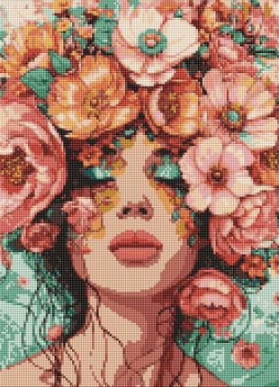 Алмазная мозаика "девушка в цветах" amo8029, 40х50 см