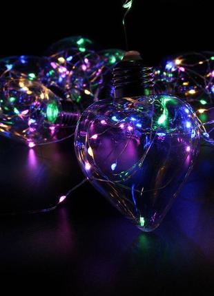 Гірлянда штора серце 150 led 3х1.5м (10 ниток по 8 см) мідний дріт мульти