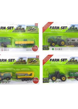 Трактор металевий з причіпом, на блістері, 4види sq82012-2bk р.22*13*4см sq82012-2bk