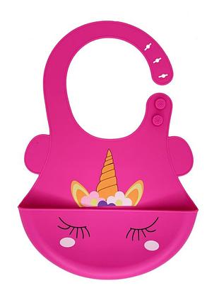 Слюнявчик силиконовый "единорог" mgz-0615(pink) с карманом