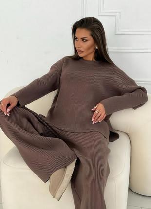 Теплый повседневный костюм кофта оверсайз брюки клеш