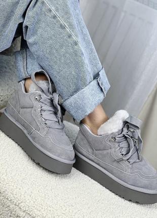 Угги замша серые и черные на платформе